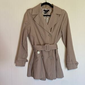 Sandro Tan Trench Coat Jacket Belted Double Breasted Striped Short